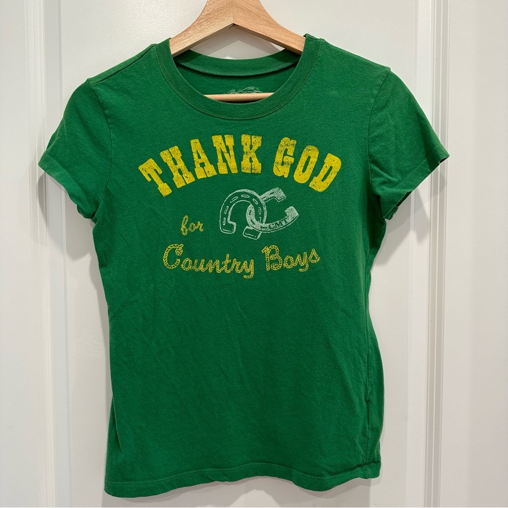 Thank God for Country Boys Western Graphic Tee Green Size S
